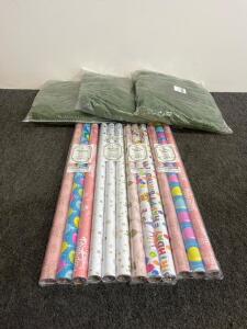 Artificial Cedar Pine Garland 3-Pack, 6 ft Each, Realistic Faux Greenery For Mantel, Table, Door, 4 Rolls Of Variety Birthday Wrapping Paper