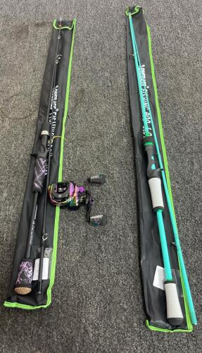 7'0" 2-Piece Fishing Rods With Multicolor Baitcasting Reel And Cases