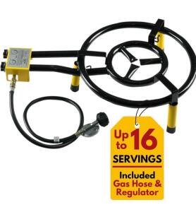 Paelluxe 16" Propane Gas Paella Burner, Dual Rings, 11.4kW Power, Hose & Regulator, Serves 16