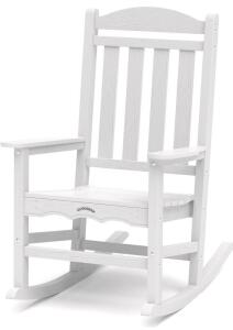 CLOUDEEP Outdoor Rocking Chair, White HDPE, 400 lbs Capacity, Weather-Resistant