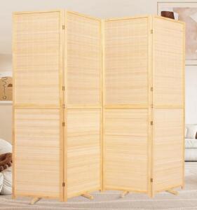 Natural Bamboo 4-Panel Room Divider by Homscreener, 67"x70.8", Foldable, Brass Hinges, Stable Foot