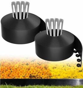 MIXC Garden Edging Kit IR12841 &ndash; 33 ft x 1.5 in Flexible HDPE Landscape Border with 50 Metal Stakes