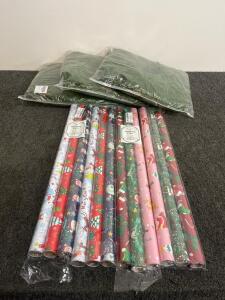 6 FT Artificial Cedar Garland & 24" Decorated Wreath, Realistic Greenery, Indoor/Outdoor, Multi-Pack, 4 rolls of variety christmas wrapping paper