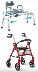 Medline Steel Rollator Walker with 8 Inch Wheels & Sliding Shower Chair Tub Transfer Bench with Swivel Seat