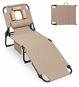 Folding Portable Pink Lounge Chair Face Down Opening, 5-Position Adjustable Backrest