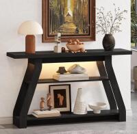 Tarnorci 3-Tier Console Table with LED Lighting, Black Finish