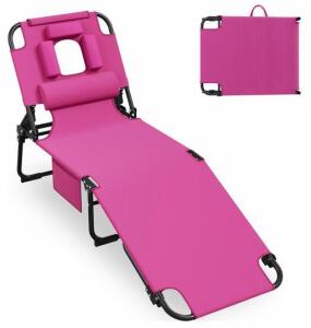 Folding Portable Pink Lounge Chair Face Down Opening, 5-Position Adjustable Backrest