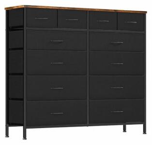 VASICAR 12-Drawer Fabric Dresser, Black