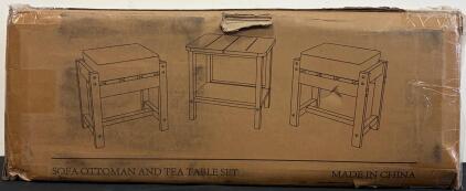 Grey Rattan Sofa Ottoman and Tea Table Set with Grey Cushions, 2 Ottomans, 1 Tea Table