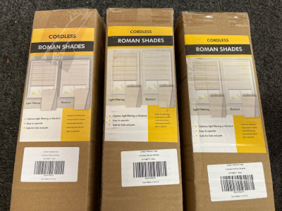 Cordless Blackout Roman Shades, Light Gray Textured Fabric, Child Safe, Easy Installation