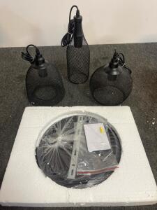 Set of 3 Black Metal Mesh Cage Pendant Lights, Mixed Designs, Ceiling Mount $167 value