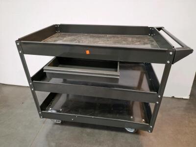3-Shelf Steel Utility Cart, 30" x 16", with Drawer & Handle, Black, 450 lb Capacity (connex 1)