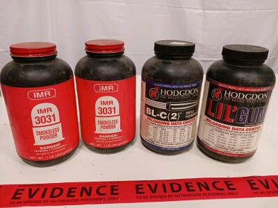 IMR 3031, Hodgdon BL-C(2) Rifle and LIL&rsquo; GUN Shotgun Smokeless Powder 1 lb Bottles, Lot of 4