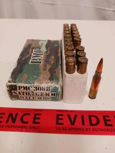 PMC 7.62x51mm NATO 147gr FMJ Ball M80, 20-Round Box, Brass Case, Evidence Sealed