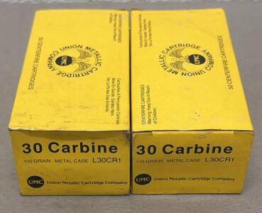 (100) Total Rounds Of UMC Remington .30 Carbine 110gr FMJ Brass 50rd Boxes L30CR1 Centerfire Ammunition USA