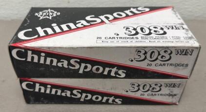 (40) Rounds Of Norinco ChinaSports .308 Win 147gr FMJ, 20rd Box, Steel Case, Non-Corrosive, Lead Core