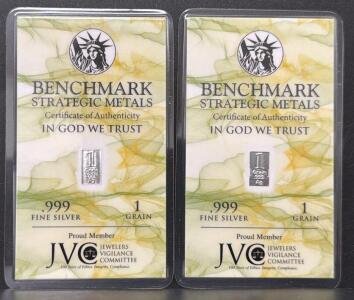 (2) Benchmark Strategic Metals 1 Grain .999 Fine Silver Bar Carded - USA Made, JVC Certified