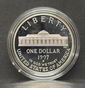 1997 United States Botanic Garden Proof Silver Dollar, U.S. Mint, COA & Box, 90% Silver, Philadelphia