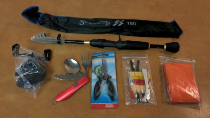 NEW Telescoping Rod & Reel - Pocket Knife/Utensils - Fishing Pliers, Mini Crossbow - Emergency Blanket