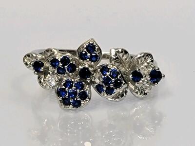 Pretty Blue Sapphire Flower Ring, Size 10