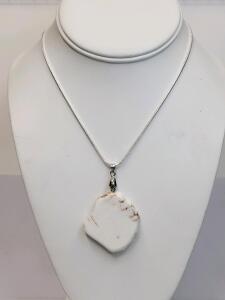 74.25cts. White Buffalo Turquoise Freeform Slice .925 Necklace