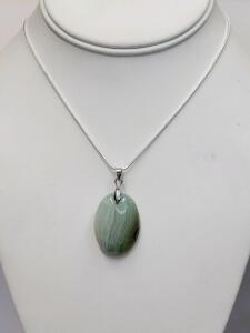 27.20cts. Natural White Stripe Onyx Oval Pendant 24" Necklace