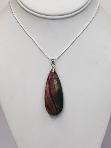 40.45cts. Natural Green/Peach Dragon Vein Agate Teardrop Gemstone Pendant 24" Necklace