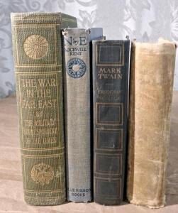 Lot Of (4) Vintage Hardcover Books, The War in the Far East 1904&ndash;1905, Published 1906, N by E By Rockwell Kent, Published 1933, Mark Twain, Christian Science Published 1907 & The Boston Cooking School Cook Book, Publish Date Unknown