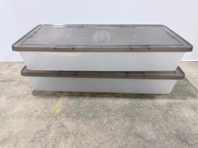 41 Quart Plastic Storage Bins with Gray Lids, Stackable, Clear, Model CNL-41 &ndash; Set of 2