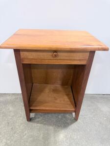 Solid Wood Nightstand with Drawer and Shelf, Medium Brown Finish, 22x16x28 Inches