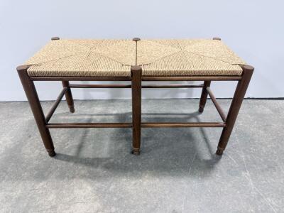 Mid-Century Modern Woven Cord Bench, Solid Wood Frame, 44" L x 15" W x 18" H