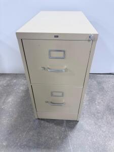 HON 2-Drawer Vertical Metal File Cabinet, Beige, 29"x15"x26.5", Lockable