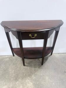 Solid Wood Demilune Console Table with Drawer & Shelf, 30"x14"x30", Dark Brown Finish
