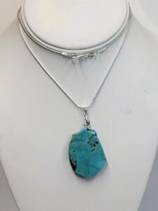 60cts. Turquoise Freeform Slice on 24" Necklace