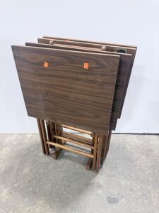 Style House Folding Tray Tables Set with Stand &ndash; 4 Dark Walnut Wood Trays