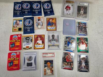 Multi-Sport Trading Card Lot: Graded Wilson, Edwards, Outlaw, Autos, Relics, 8 Sealed Packs