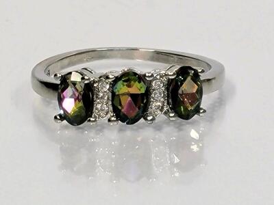 Mystic Rainbow Topaz 3-Stone .925 Silver Ring, Size 9