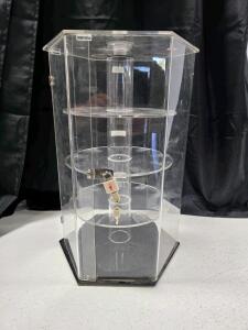 Rotating Acrylic Locking Display Case, 3 Shelves, 24"x12", Padlock & Keys, Retail/Collectibles