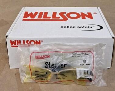 (1) 10-Count Box Of Willson Dalloz Safety Glasses Stellar Gold Amber 57, Style JA142