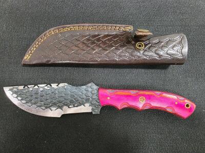 Custom Fixed Blade Knife with Multicolor Handle and Leather Sheath