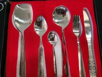 28-Piece Flatware Set, Etched Geometric Pattern, Red Felt Tray Included - 3