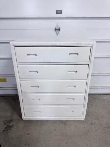 White 5-Drawer Wooden Dresser, Approx. 32"W x 16"D x 43"H, Recessed Pulls