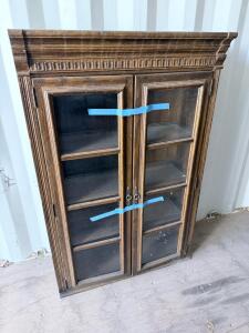 Vintage Freestanding Wood & Glass Display Cabinet, 4 Levels, 54"x36"x13" Hinged Doors