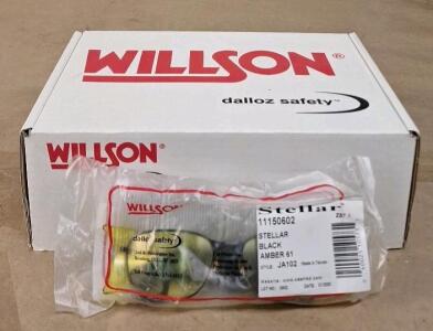 (1) 10-Count Box Of Willson Dalloz Safety Glasses Stellar Black Amber 61, Style JA102