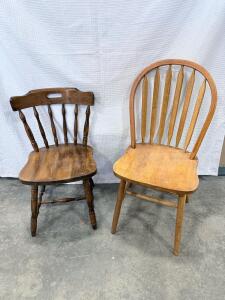 Pair of Solid Wood Dining Chairs &ndash; Windsor & Colonial Style, Spindle-Back, 34-37" Tall