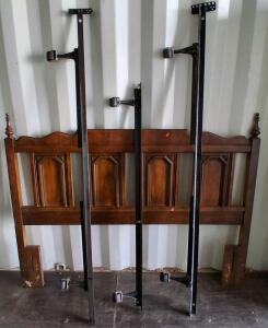 Vintage Full-Size Wooden Headboard & Footboard with Metal Frame on Casters