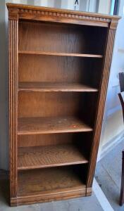 Solid Wood 5-Shelf Bookcase with Fluted Trim and Dentil Molding