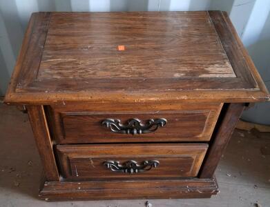 Traditional 2-Drawer Wooden Nightstand &ndash; Ornate Metal Handles, Brown Finish