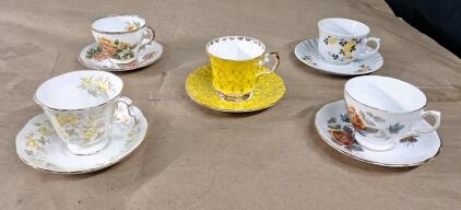 (5) Vintage Porcelain Tecup & Saucer Pairs