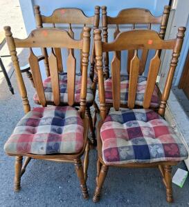 Set of 4 Solid Wood Spindle-Back Dining Chairs, Upholstered Seats, Medium Brown, Traditional Style